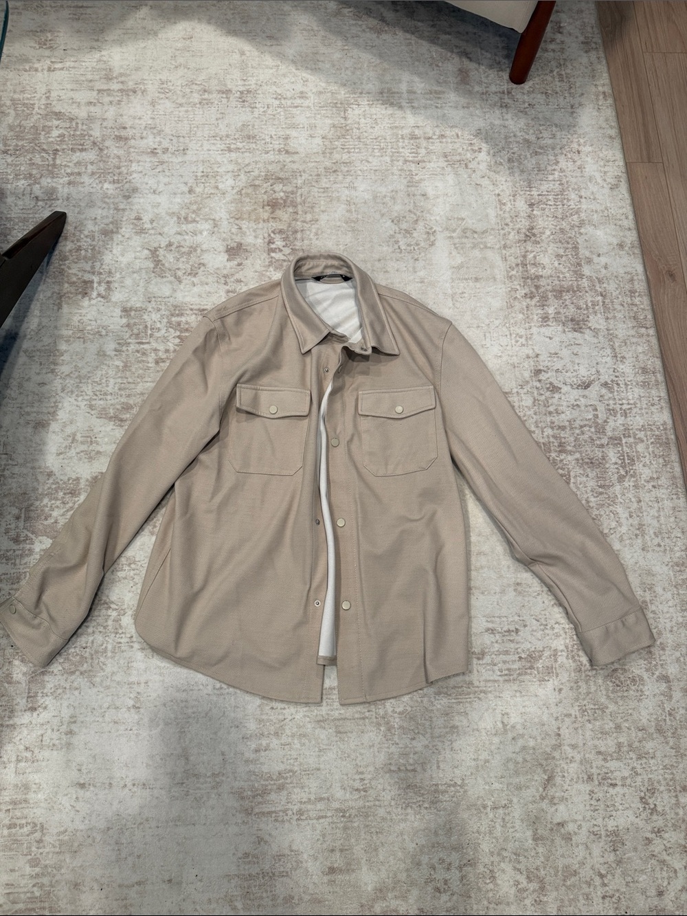 Zara Men's Beige Button-Front Shirt Jacket